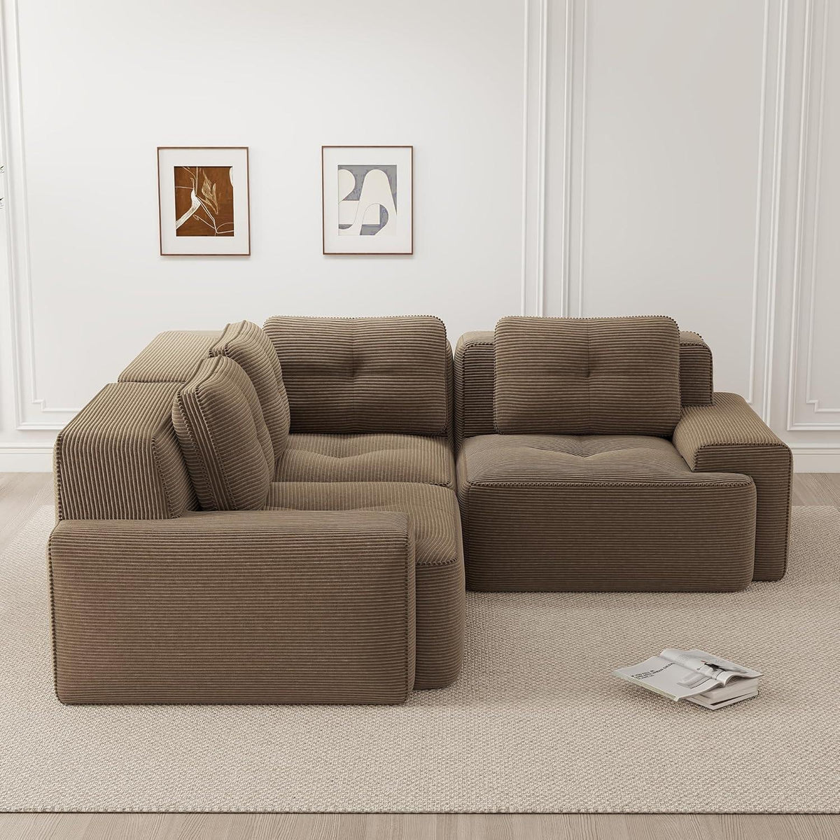 Modulares Ecksofa Braun – Kein Aufbau, Tiefe Sitzfläche & Cordstoff
