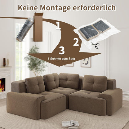 Modulares Ecksofa Braun – Kein Aufbau, Tiefe Sitzfläche & Cordstoff
