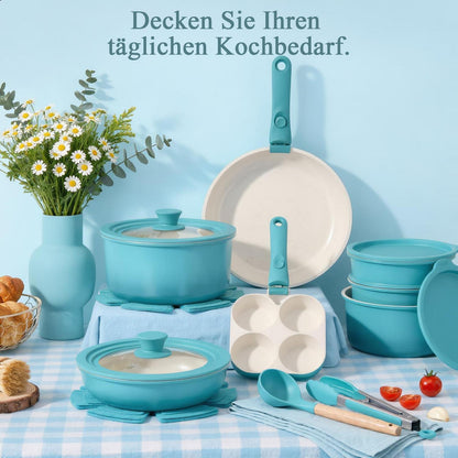 Granit Topfset 21-teilig mit Abnehmbarem Griff & Farbverlauf