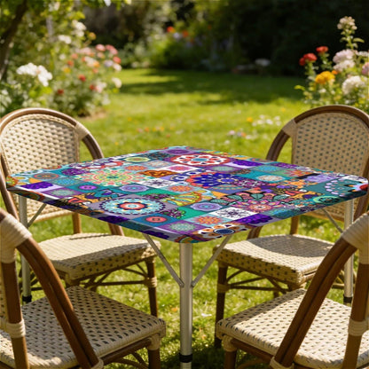 Quadratische Tischdecke 90x90cm wasserdicht mit Gummizug – Outdoor & Boho