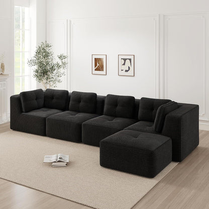 Modulares Ecksofa mit Cord – Tiefes Sitzsofa Schwarz 2C2S+1O
