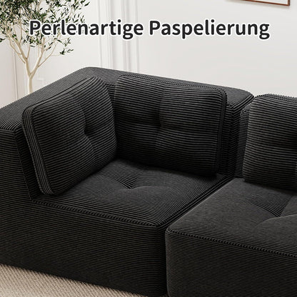 Modulares Ecksofa Cord Schwarz – Kein Aufbau, Tiefes Sitzgefühl