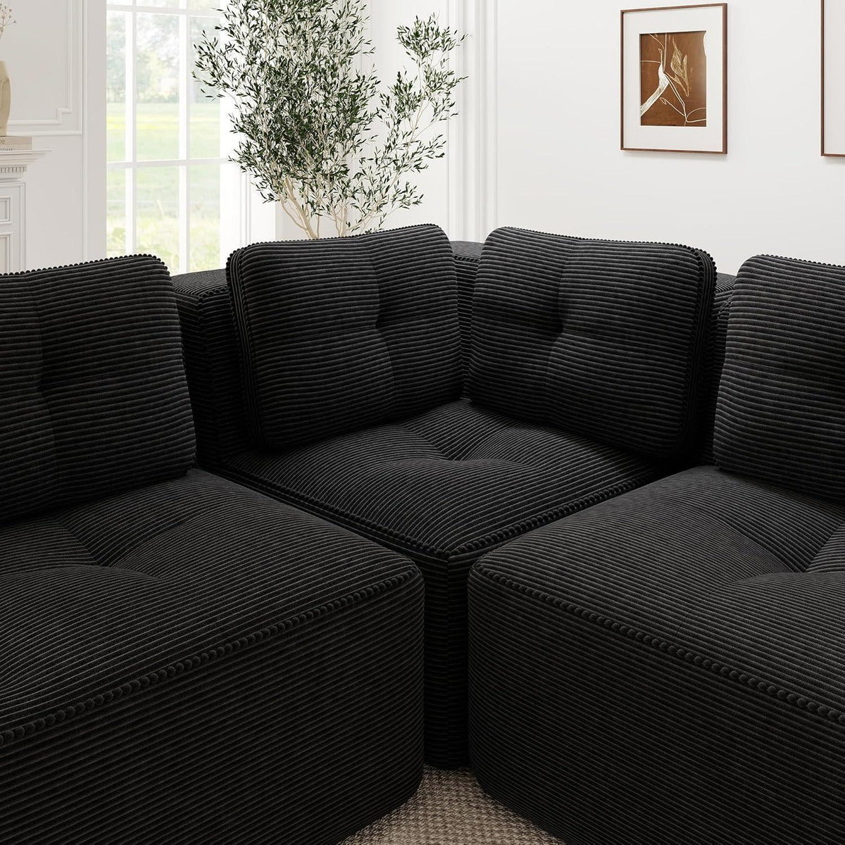 Modulares Ecksofa Cord Schwarz – Kein Aufbau, Tiefes Sitzgefühl