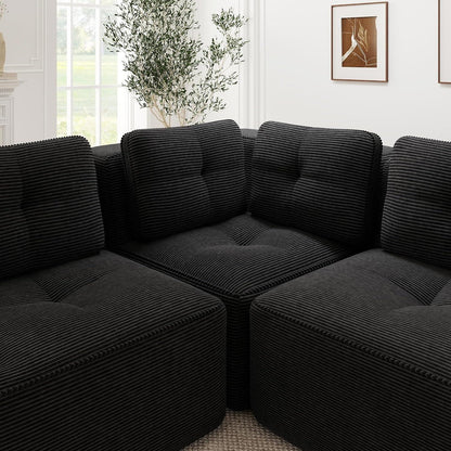Modulares Ecksofa Cord Schwarz – Kein Aufbau, Tiefes Sitzgefühl