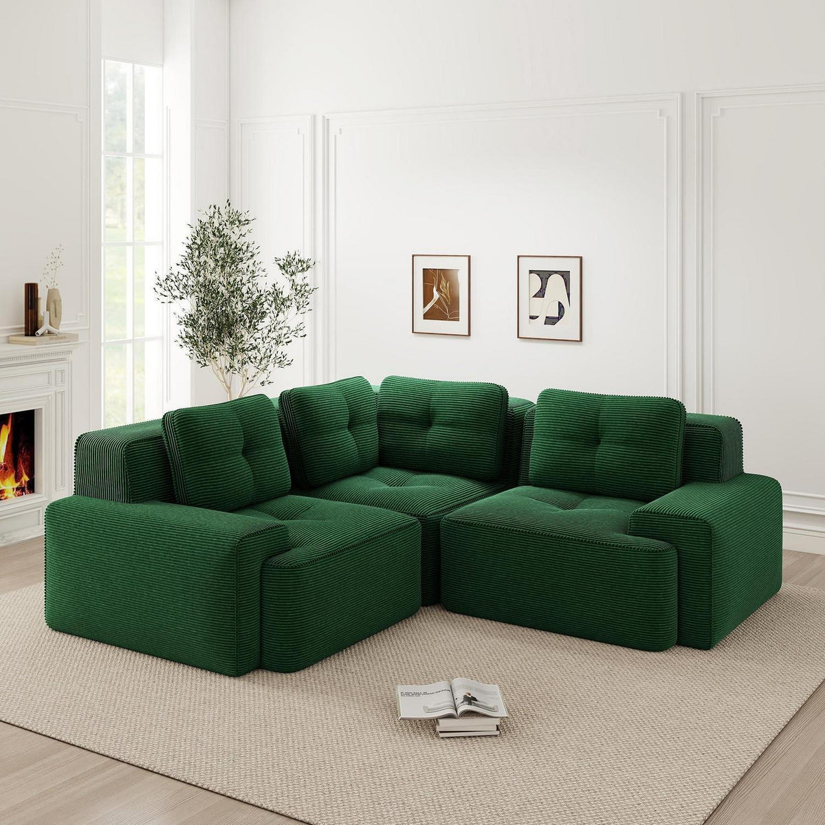 Modulares Ecksofa Grün 2C+1O – Kein Aufbau, Tiefe Sitzfläche