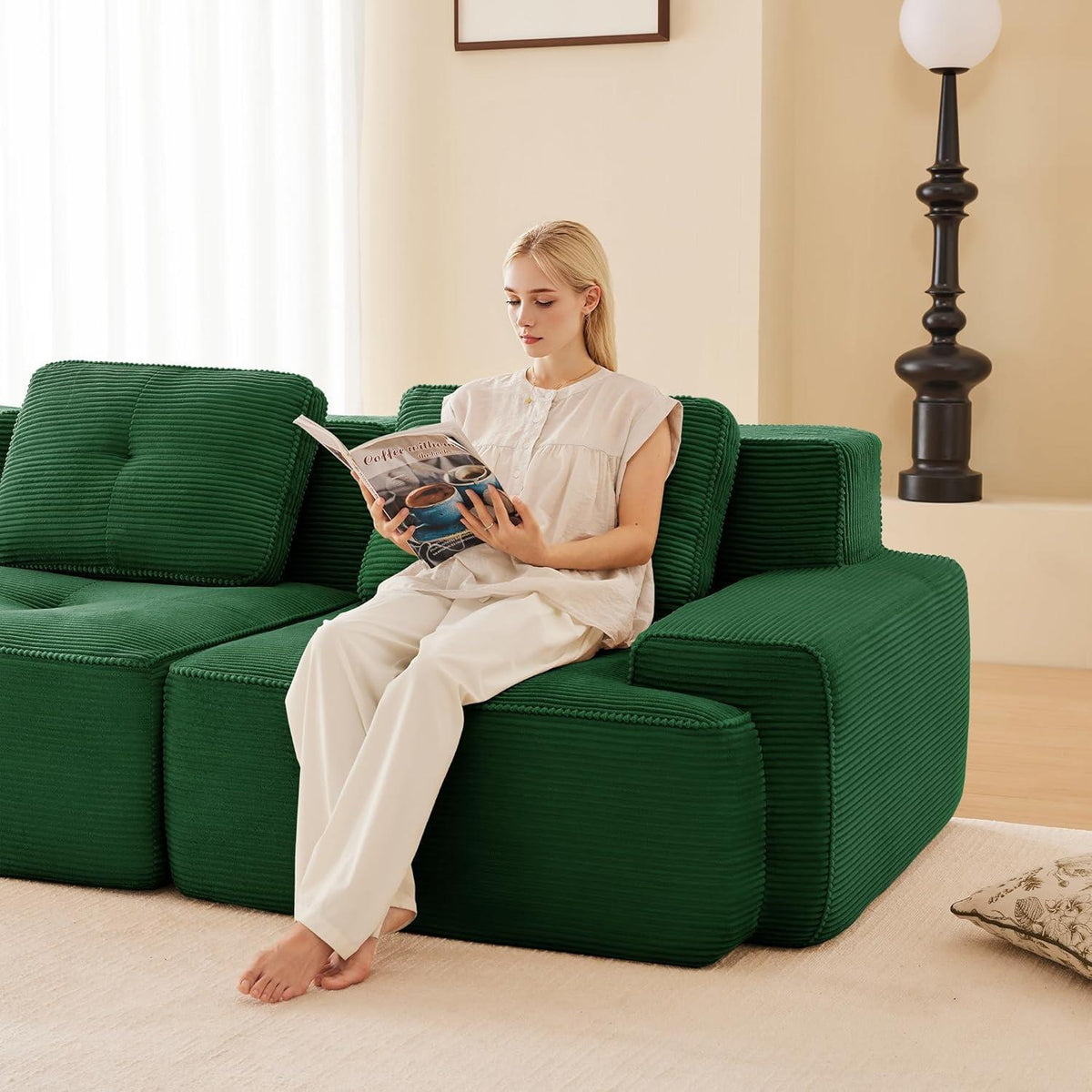 Modulares Ecksofa Grün 2C+1O – Kein Aufbau, Tiefe Sitzfläche