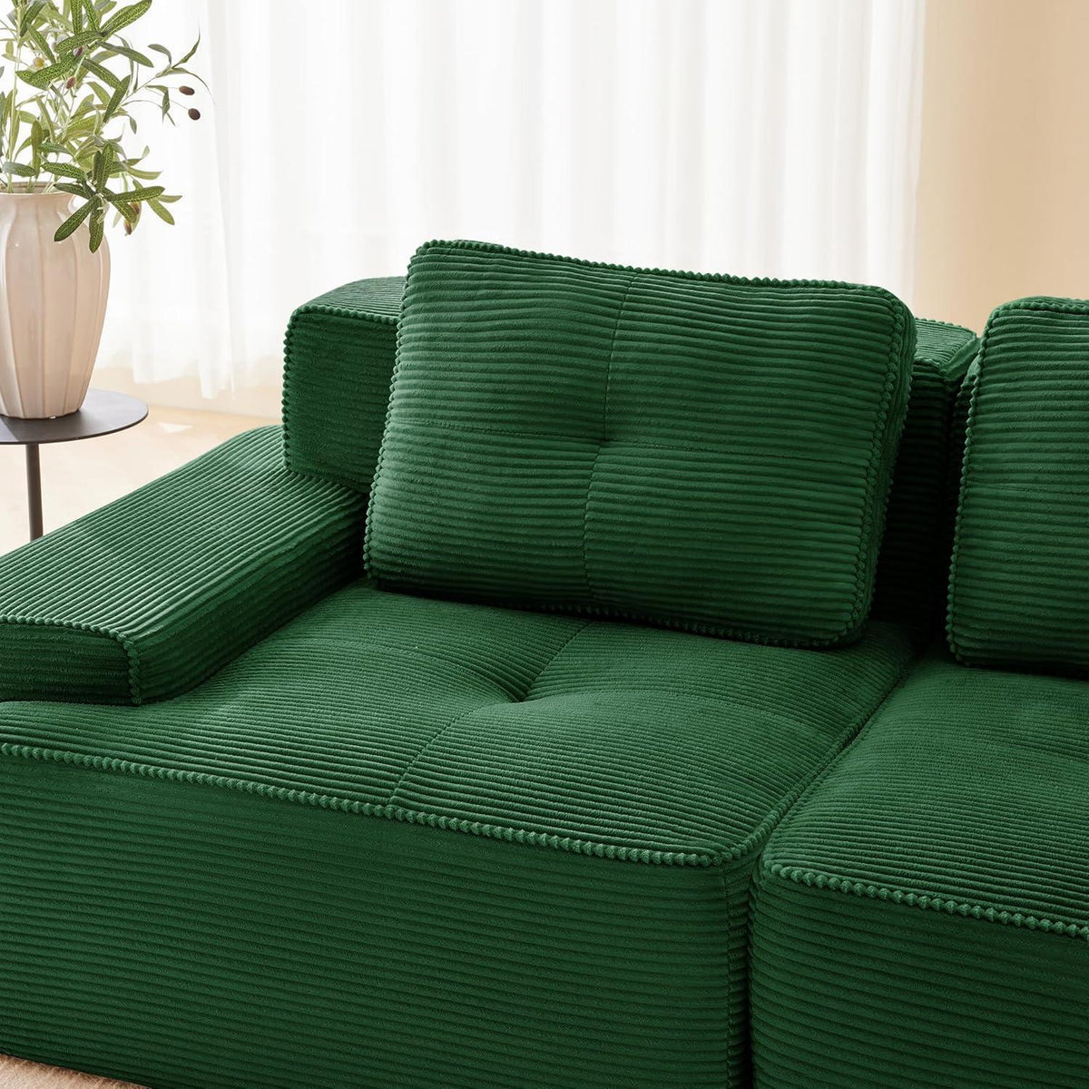 Modulares Ecksofa Grün 2C+1O – Kein Aufbau, Tiefe Sitzfläche