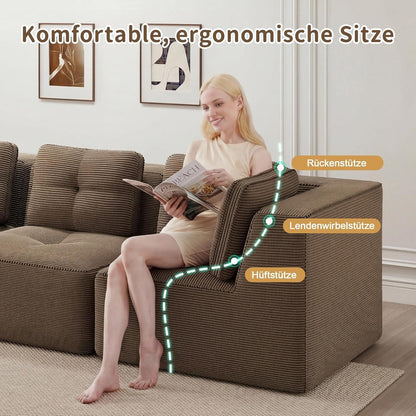 Modulares Ecksofa Braun – Kein Aufbau, Tiefe Sitzfläche & Cordstoff