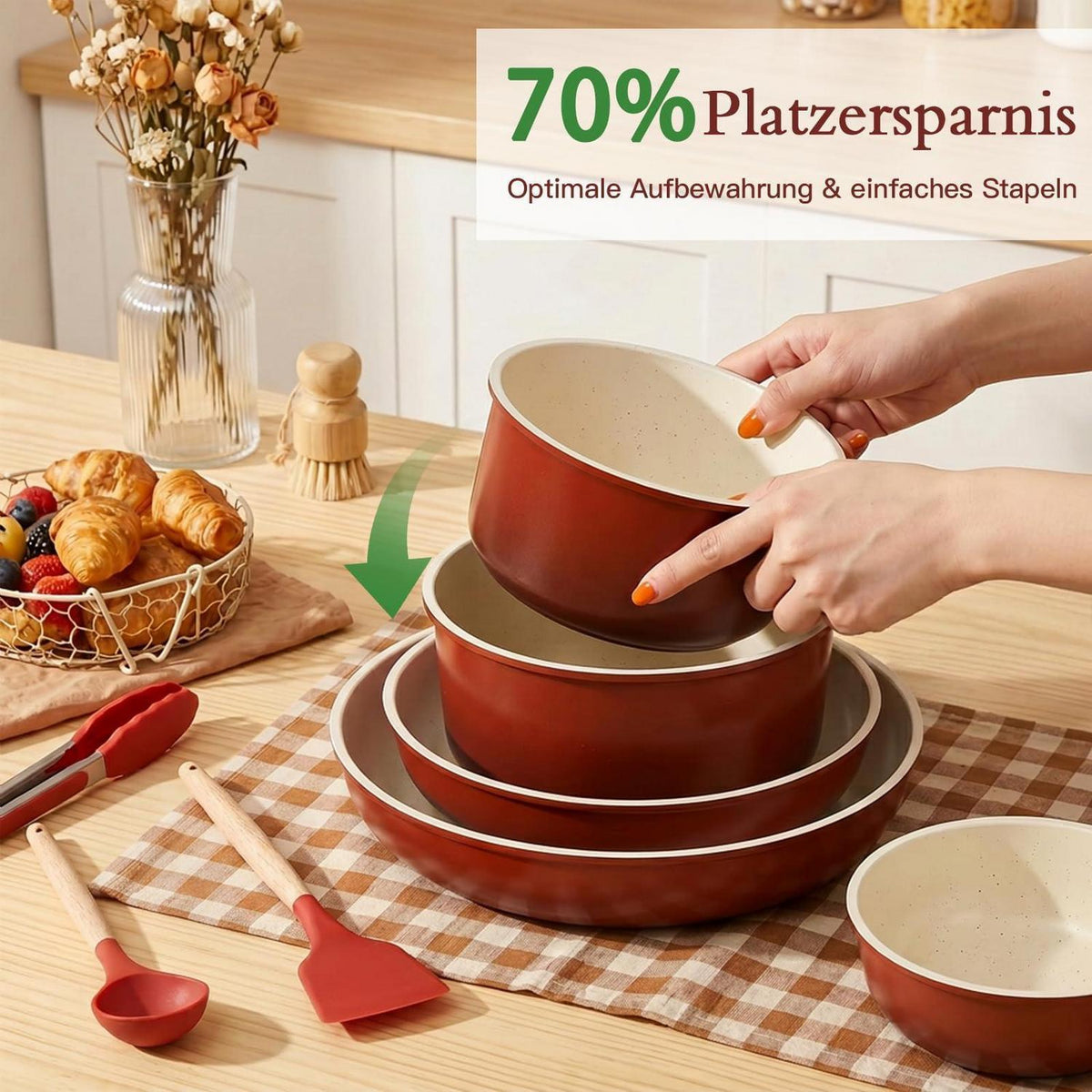 Granit Topfset 21-teilig mit Abnehmbarem Griff & Farbverlauf