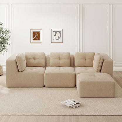 Modulares Ecksofa mit Cord – Bequemes Sofa ohne Aufbau, Beige