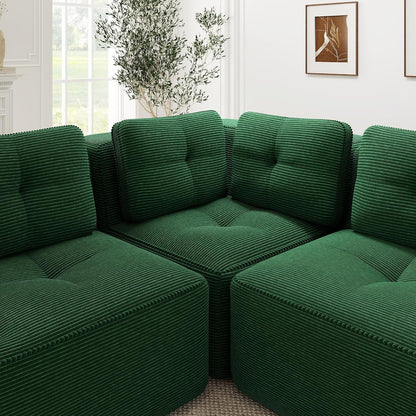 Modulares Ecksofa Grün 3C – Cord, Tiefes Sitzgefühl, Kein Aufbau