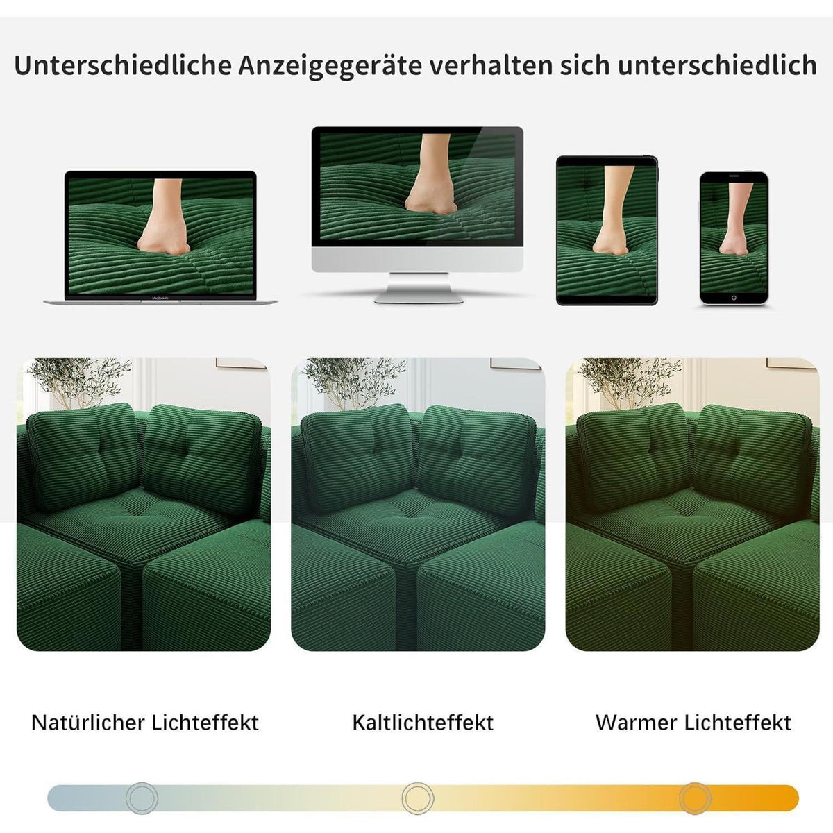 Modulares Ecksofa Grün 3C – Cord, Tiefes Sitzgefühl, Kein Aufbau