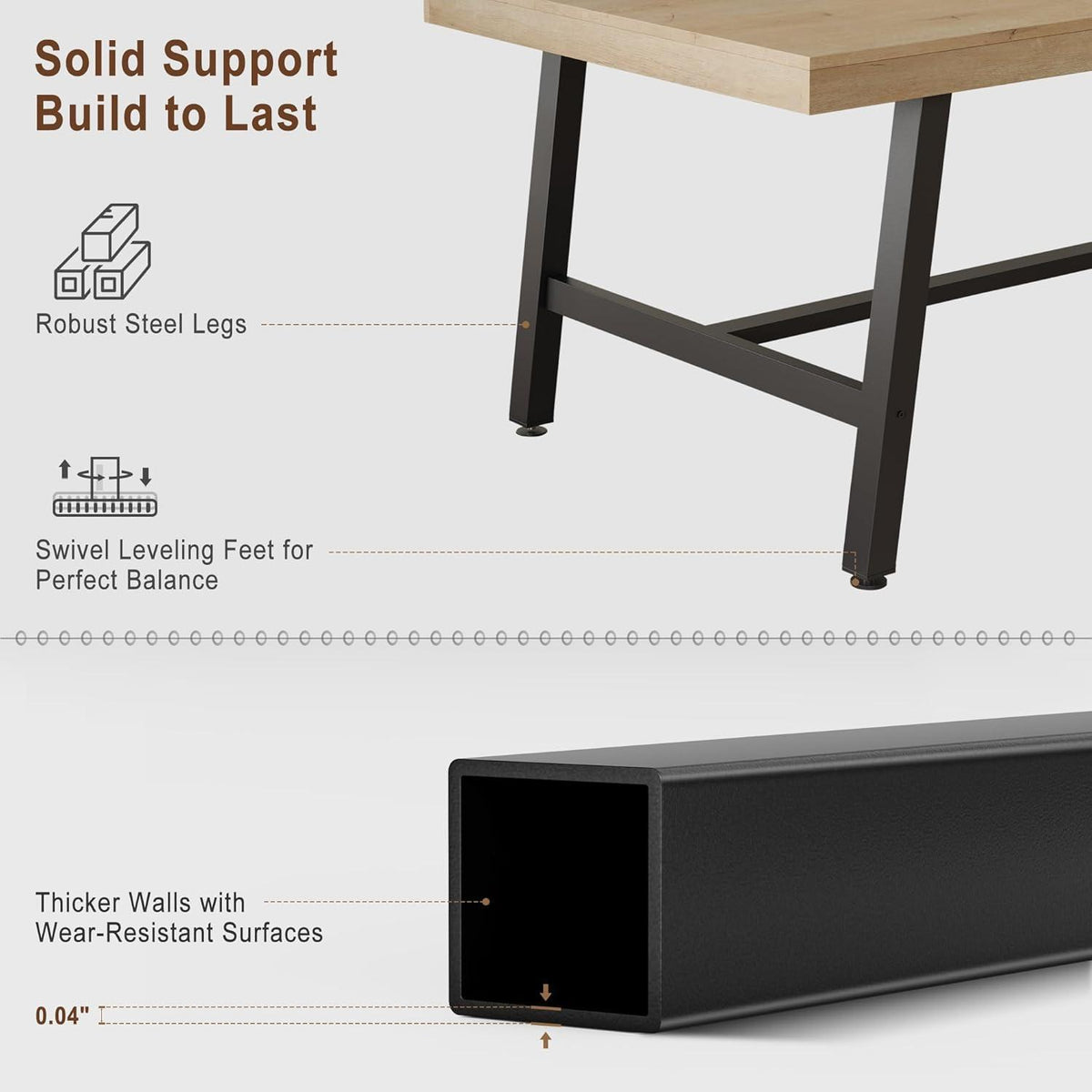 Rechteckiger Esstisch für 6-8 Personen | Industriedesign Holz & Metall