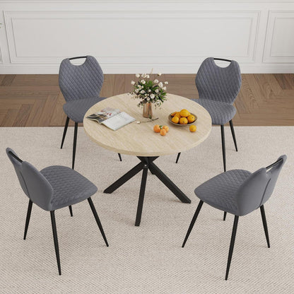 Runder Esstisch Set 100cm mit 4 Samtstühlen – Gelb & Grau
