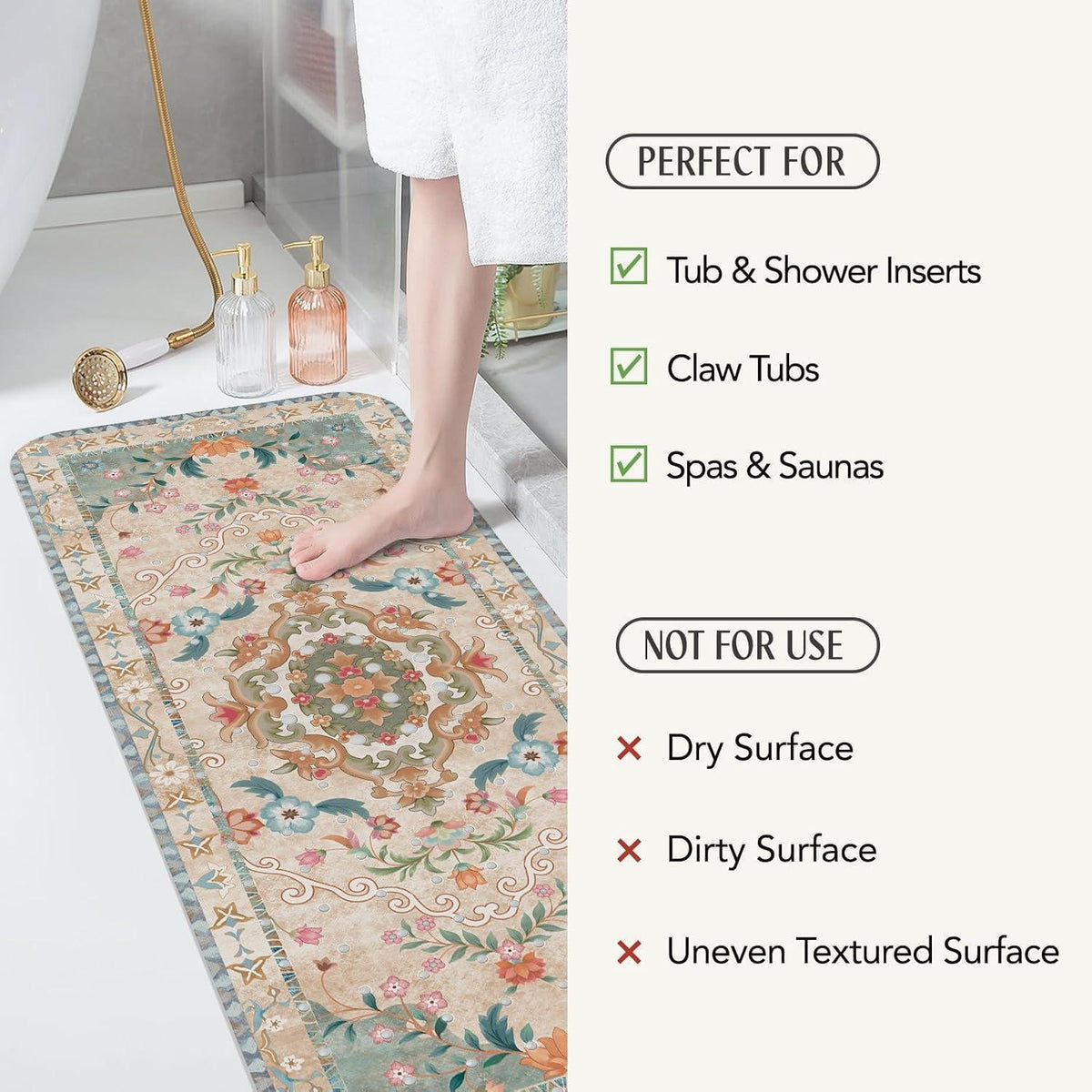 Rutschfeste Badewannenmatte Beige Boho 100x40 cm