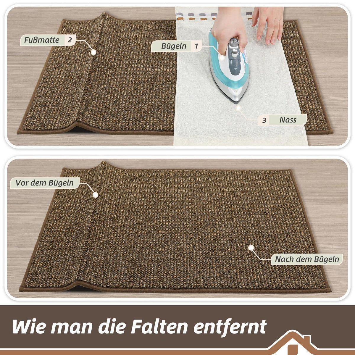 Fußmatte Innen rutschfest waschbar Braun 80x120 cm