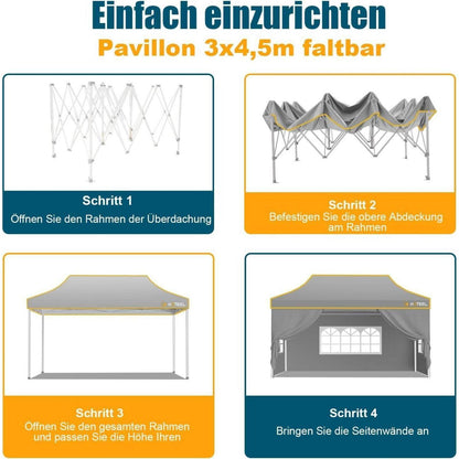 Faltpavillon 3x4,5m – Wasserdicht, Stabil & Winterfest für Garten & Events