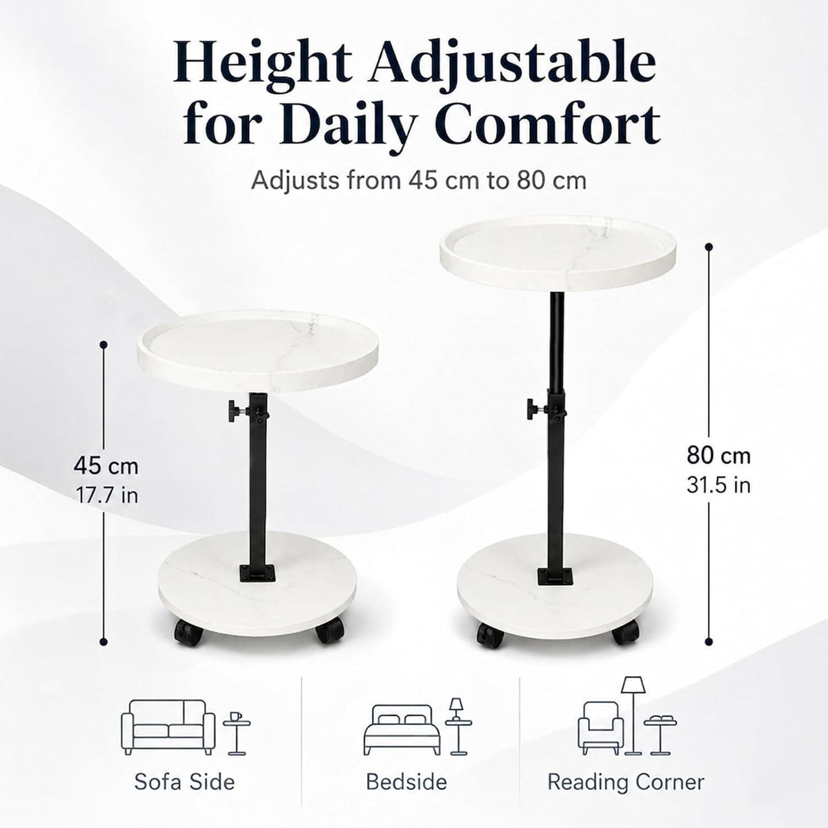 Runder Beistelltisch mit Rollen & Höhenverstellung (45-80cm)