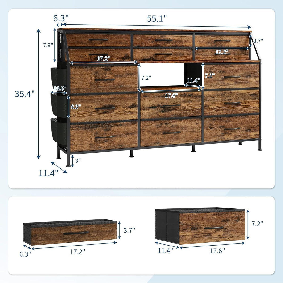 Kommode mit 14 Stoffschubladen – Braun, Schlafzimmer & Flur