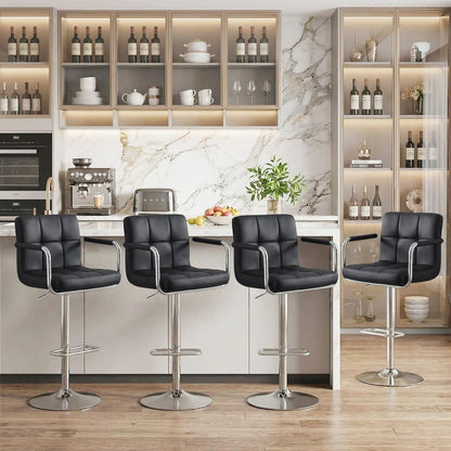 Barhocker Set 4er – Höhenverstellbar, Schwarz in Lederoptik