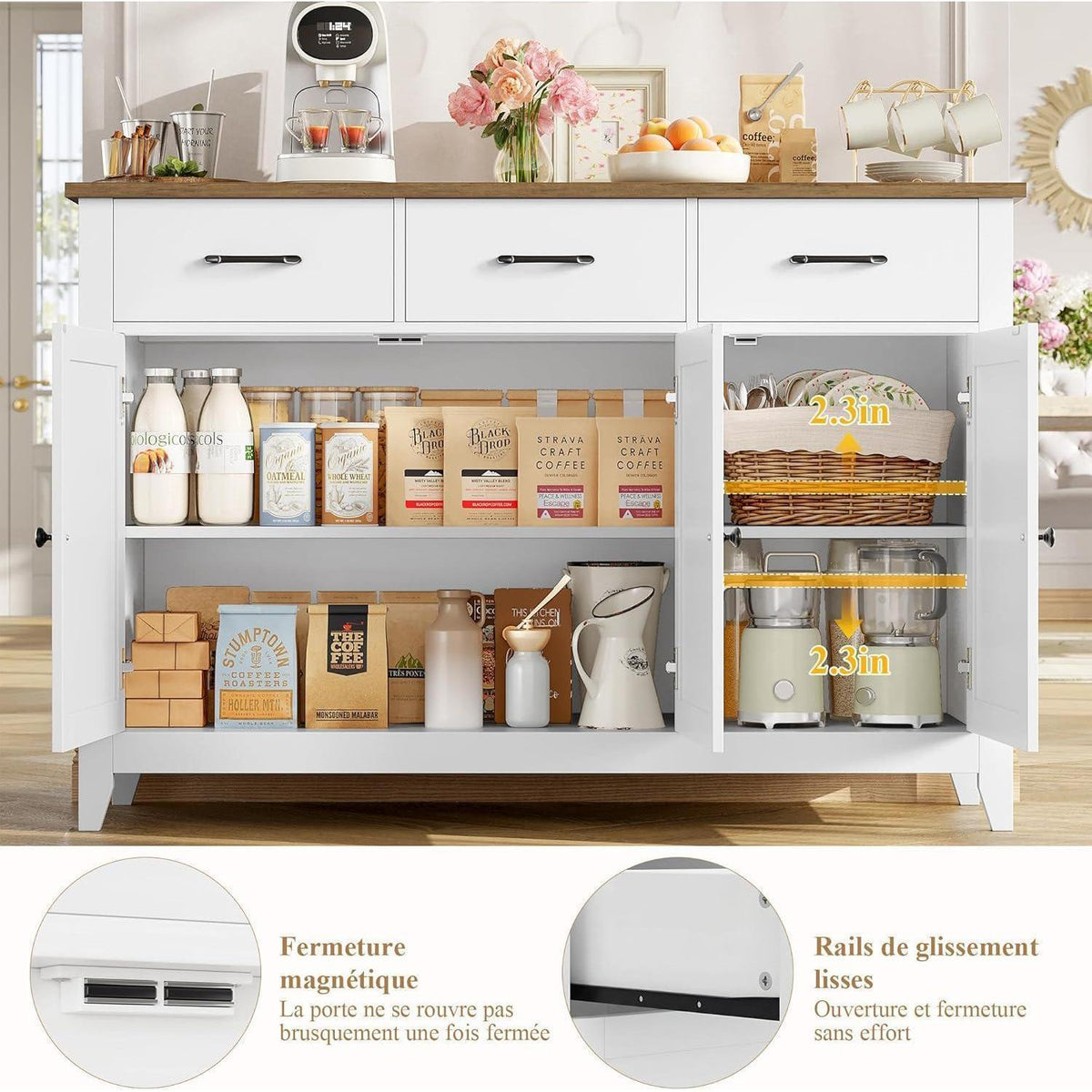 Sideboard Weiß mit Arbeitsplatte & Schubladen – Küchenbuffet