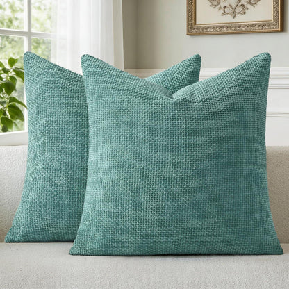 Türkis Chenille Kissenbezug 40x40 cm - 2er Set