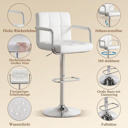 Barhocker Set 4er – Höhenverstellbar, Weiß in Lederoptik