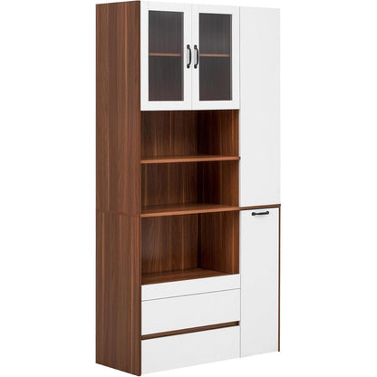 Highboard Weiß Nussbaum | Küchenschrank mit Schubladen & Regalböden