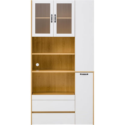 Highboard Weiß & Natur mit Schubladen & Regalböden