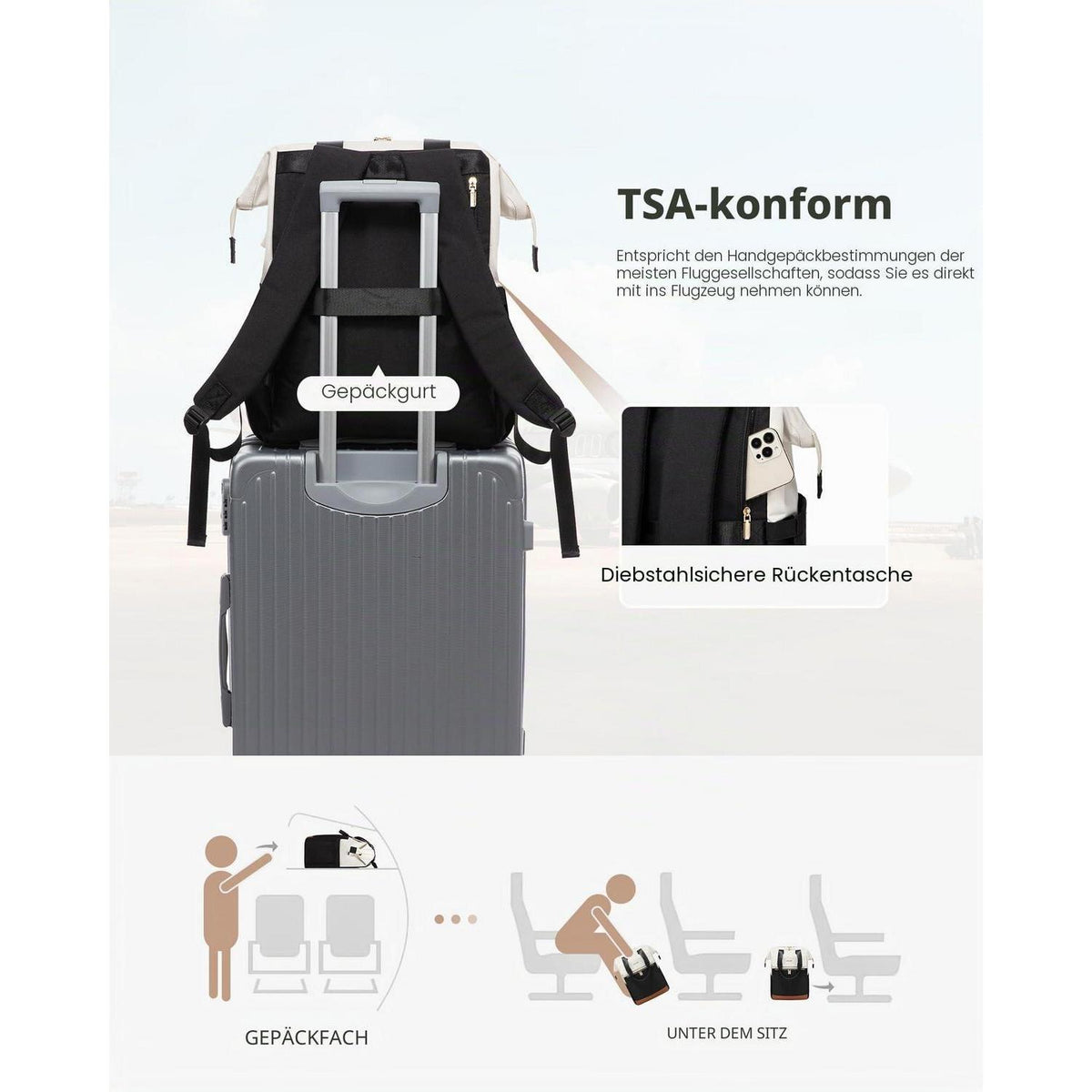 Laptop Rucksack Damen 17,3 Zoll – Beige & Schwarz 2er Set