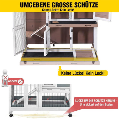 Zweistöckiger Hasenstall mit Rampe – Braun, Large
