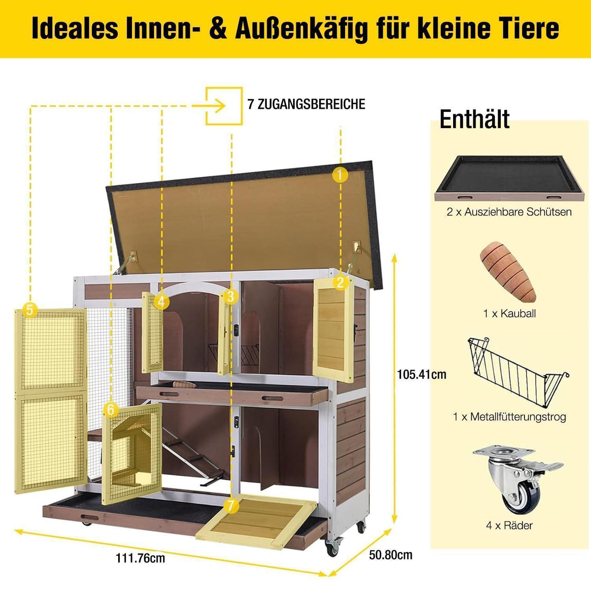 Zweistöckiger Hasenstall mit Rampe – Braun, Large