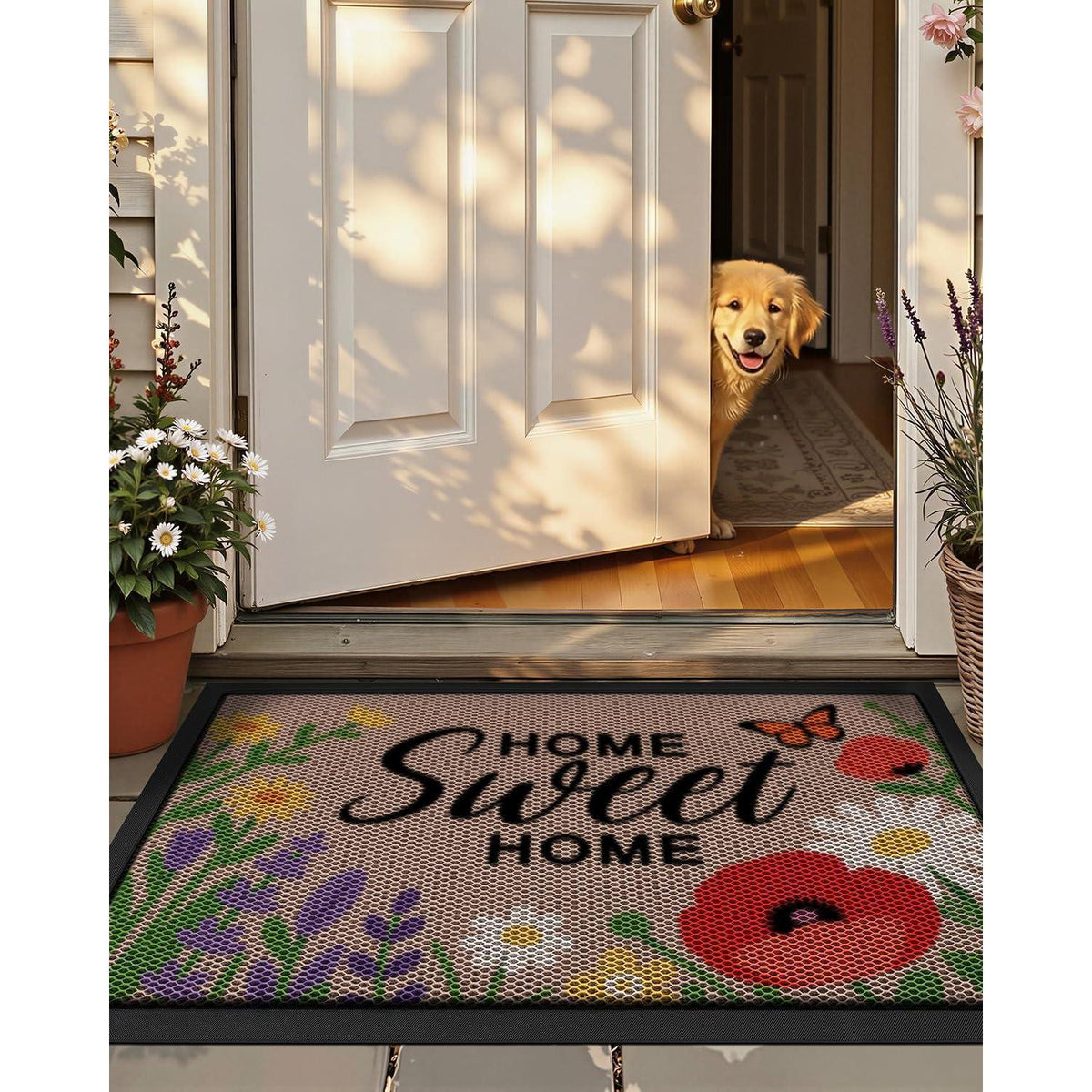 Fußmatte Blütenbeige 90x150 cm – Schmutzfangmatte für innen & außen