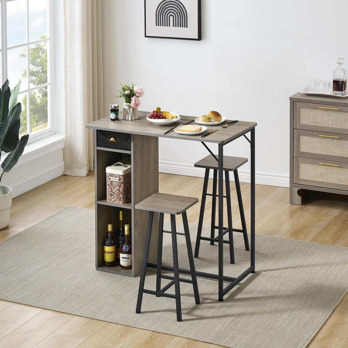 Platzsparendes Esszimmer-Set für 2 Personen – Grau