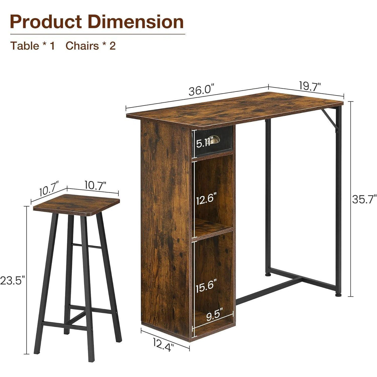 Platzsparendes Esszimmer-Set für 2 Personen – Rustikales Braun