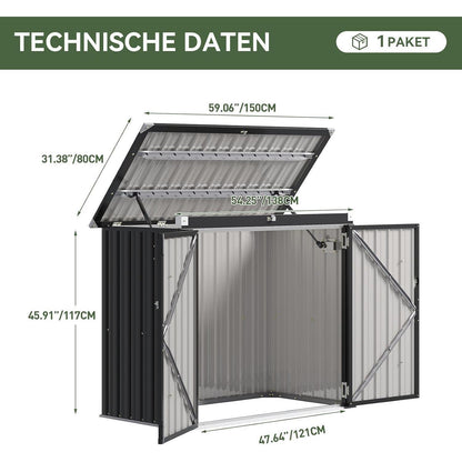Gerätehaus Metall 150x117x80 – Wetterfester Gartenschrank mit Deckel