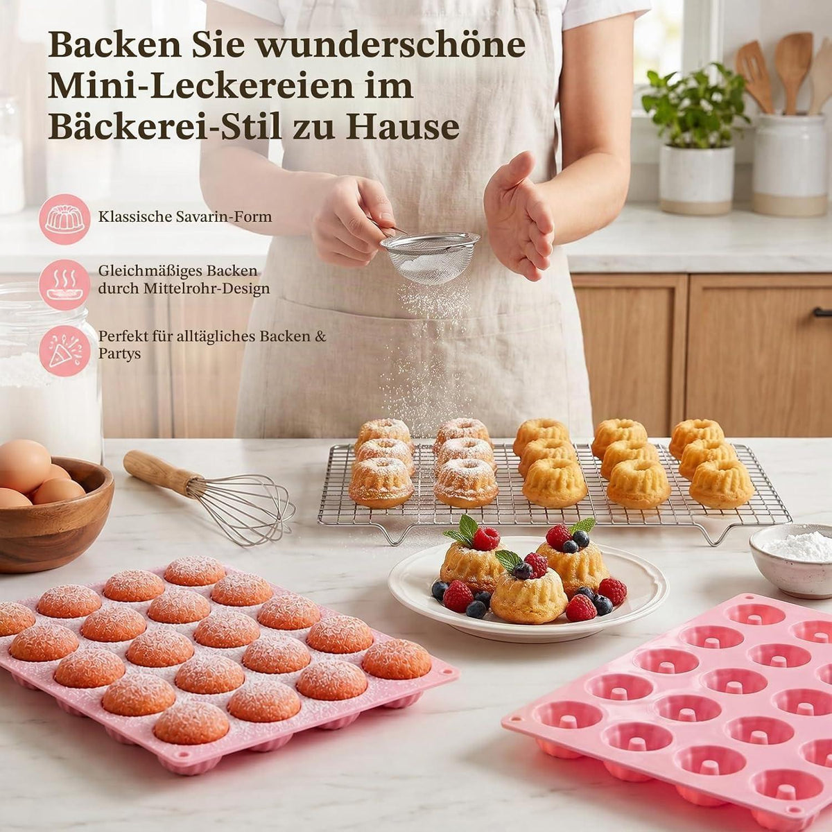 2x Mini Gugelhupfform Silikon | 40 Cavities für Muffins & Donuts