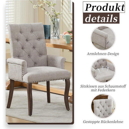 Beige Esszimmerstühle 4er-Set mit Armlehne & Chenille Polsterung