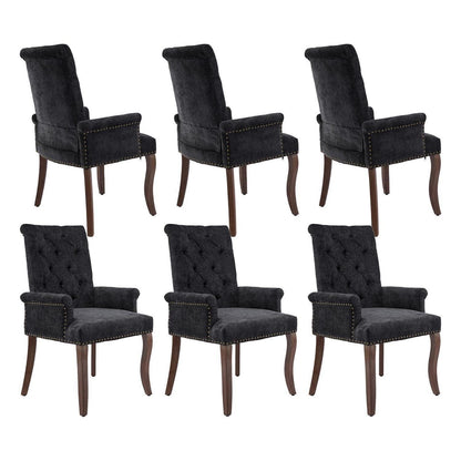 Esszimmerstühle Set 6 Schwarz mit Armlehne & Chenille Polsterung