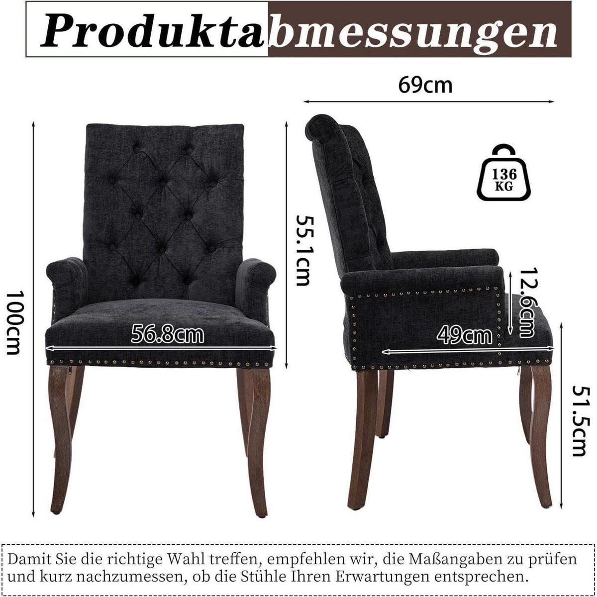 Schwarz Esszimmerstühle 2er-Set mit Armlehne & Chenille