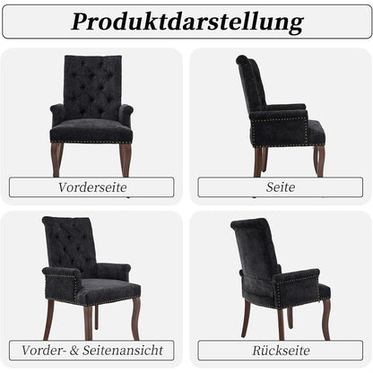 Schwarz Esszimmerstühle 2er-Set mit Armlehne & Chenille
