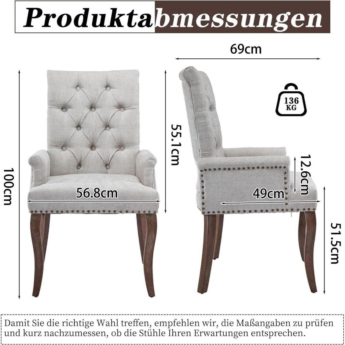 Beige Esszimmerstühle 6er Set mit Armlehne & Chenille Polsterung