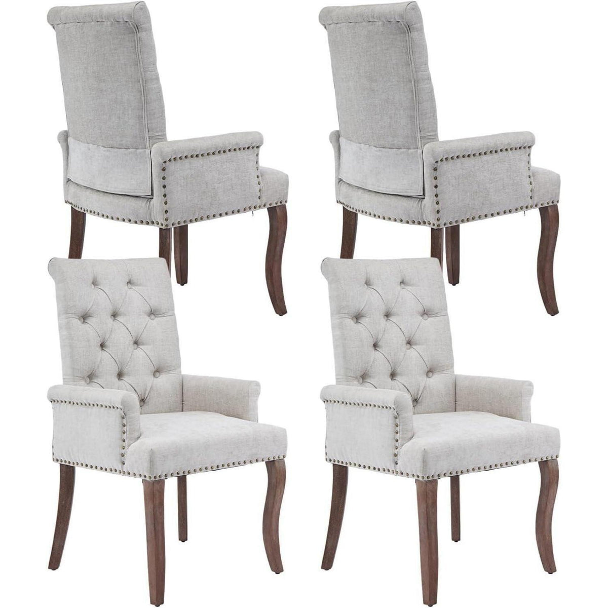 Beige Esszimmerstühle 2er-Set mit Armlehne & Chenille Polsterung