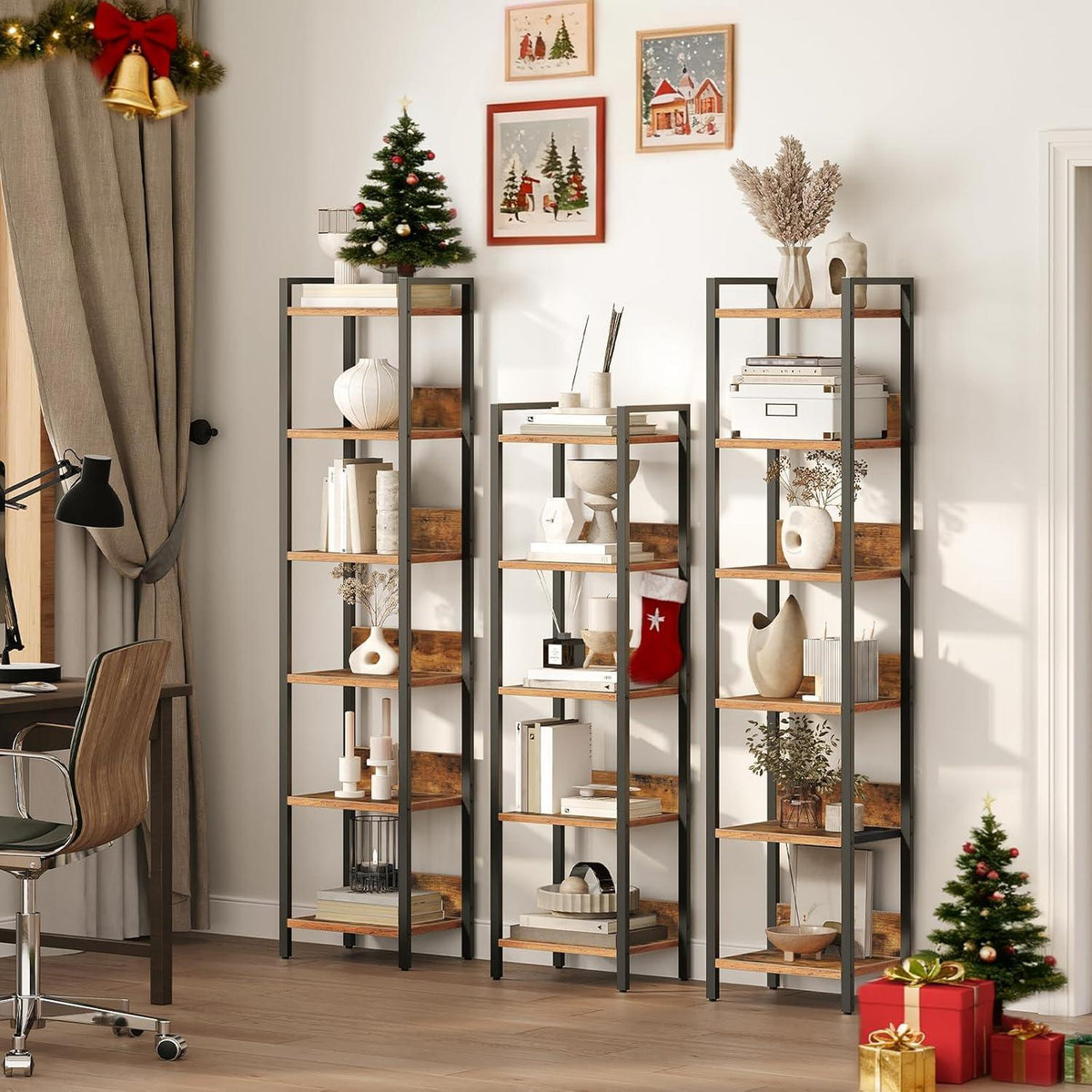 Bücherregal & Druckertisch Bundle – Vintagebraun & Schwarz