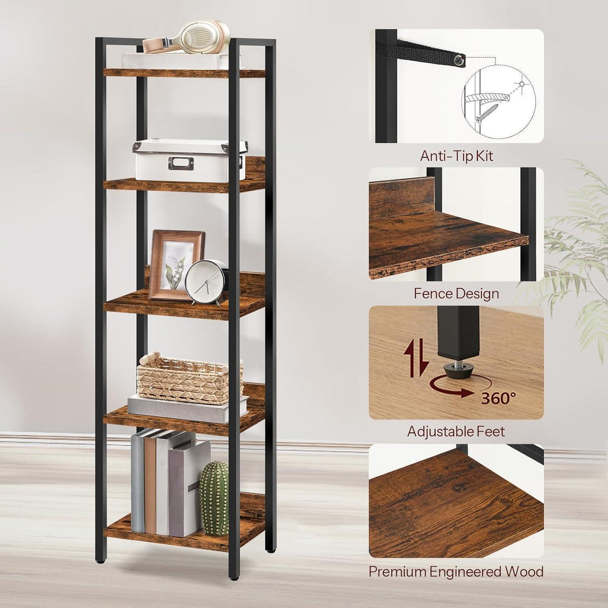 Bücherregal & Druckertisch Bundle – Vintagebraun & Schwarz