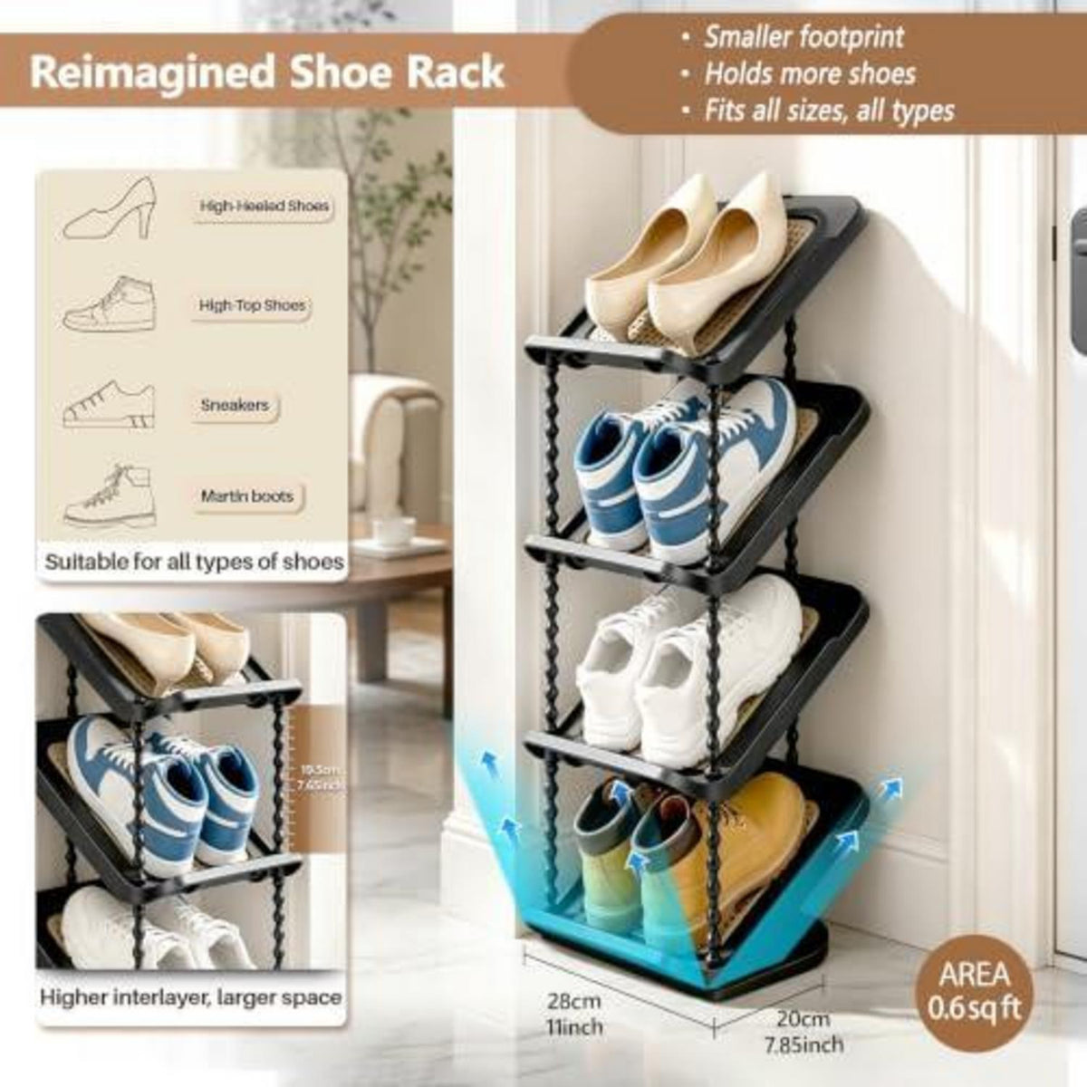 Platzsparend Schuhregal 5 Ebenen schräg – 2er Set Schwarz