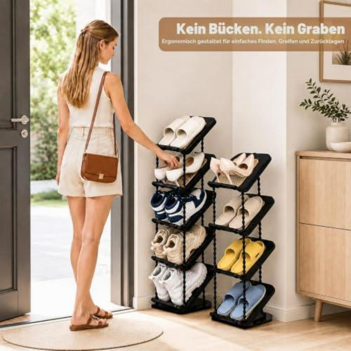 Platzsparend Schuhregal 5 Ebenen schräg – 2er Set Schwarz