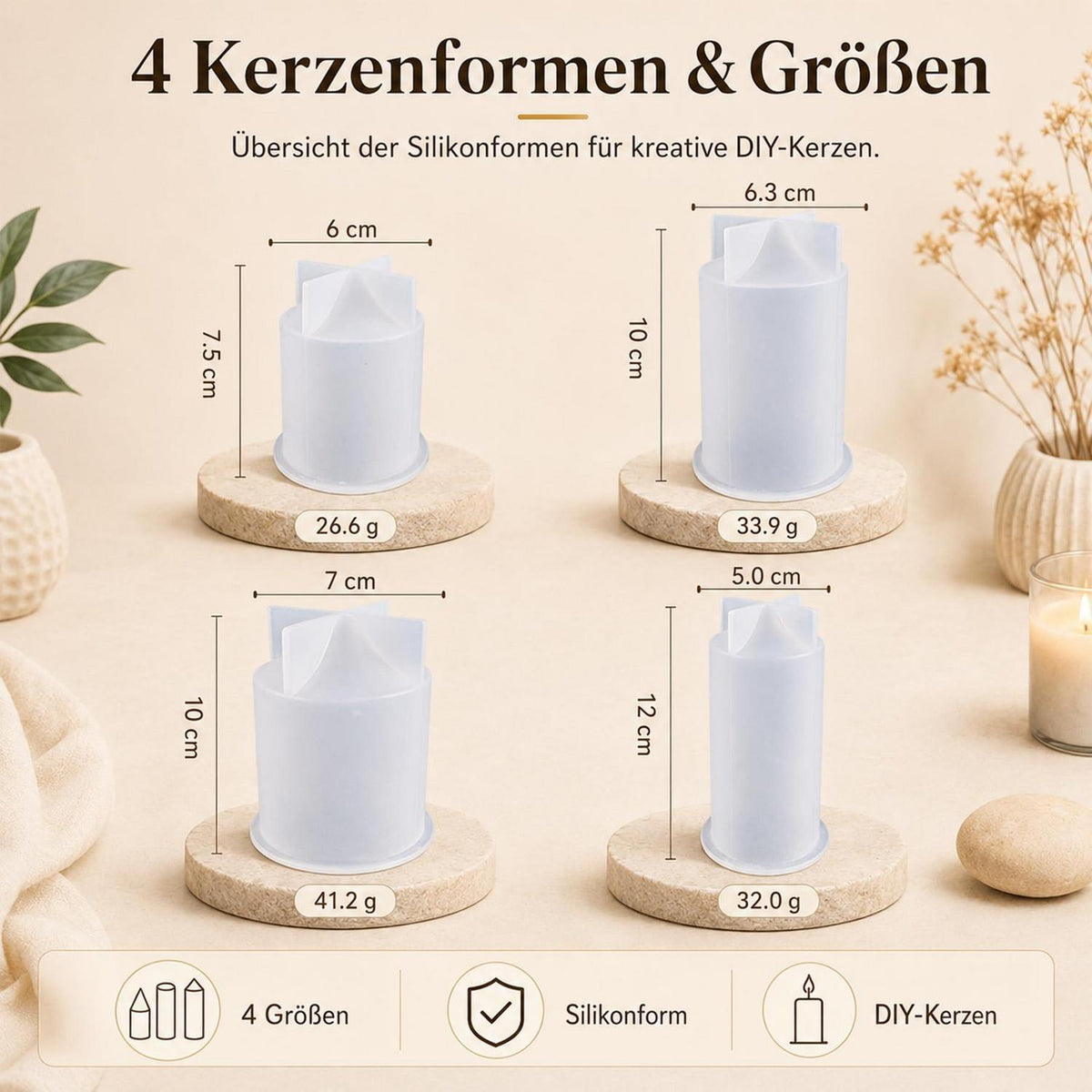Silikon Kerzenformen Set – 4 Stück für DIY Kerzen & Kunsthandwerk