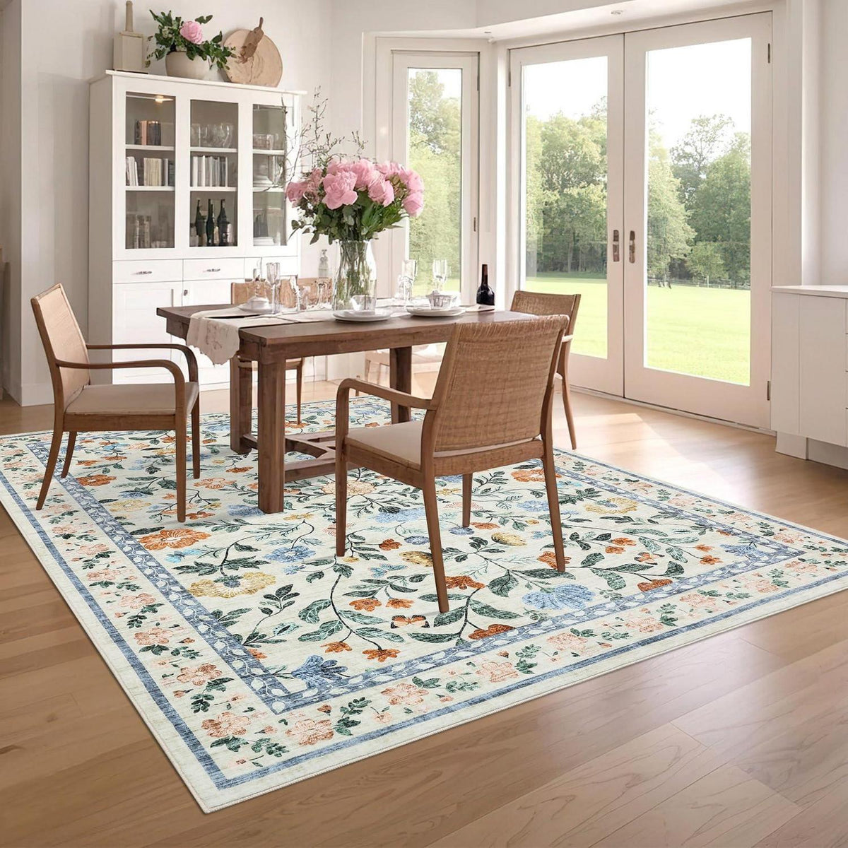 Waschbarer Teppich Floral Grün 140x200 cm – Rutschfest & Pflegeleicht