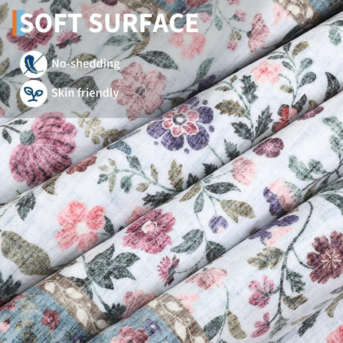 Waschbarer Teppich Floral Blau 140x200 cm – Rutschfest & Pflegeleicht